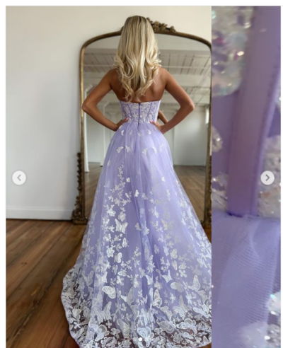 Purple Ball Gown Butterfly Lace Prom Dress Party Dress