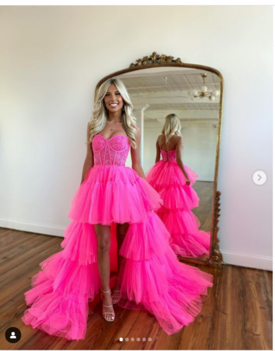 Hot Pink Fuchsia Ball Gown Hi-lo Prom Dress Party Dress