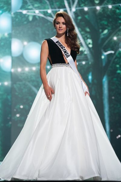 White and Black A Line Simple Miss USA Prom Dress Evening Dress