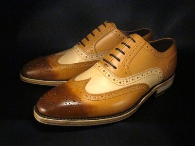 Handmade Men Classic Oxford Wingtip Tan Shading Genuine Leather Lace Up Formal Shoes