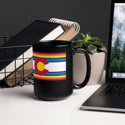 Colorado Rainbow Flag Black Glossy Mug