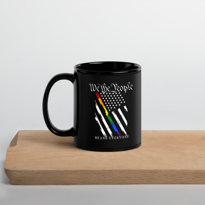 We the People B&W Flag Black Glossy Mug