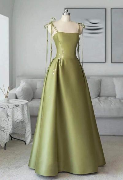 Floor Length A Line Straps Stain Prom Dresses