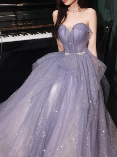 Off Shoulder A Line Floor Length Sleeveless Tulle Prom Dresses with Beading