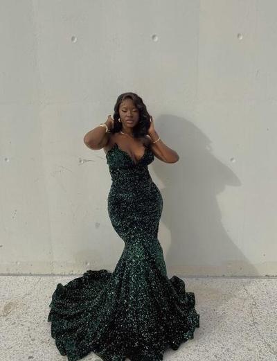 Mermaid V Neck Long Sequin Prom Dresses