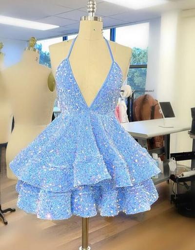 Sexy Blue Sequin Short Homecoming Dress
