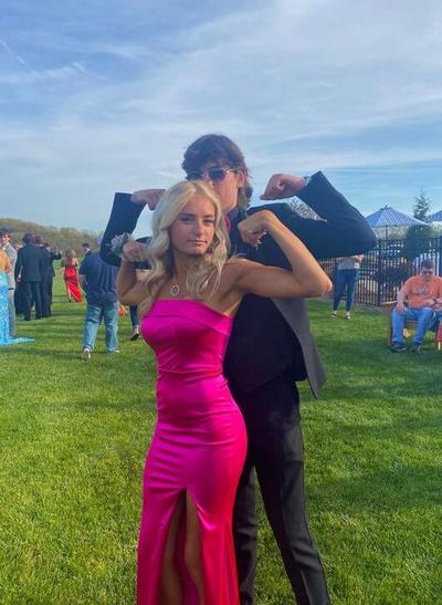 Hot Pink Strapless Long Split Prom Evening Dresses