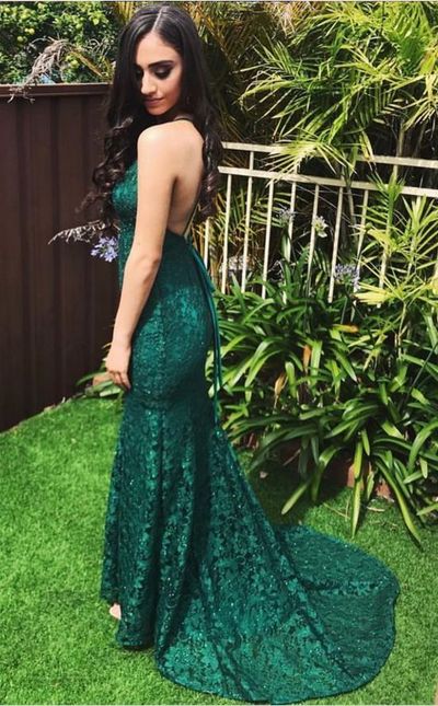 SP2227,Green Mermaid Lace Prom Dresses, Sexy Open Back Evening Gown