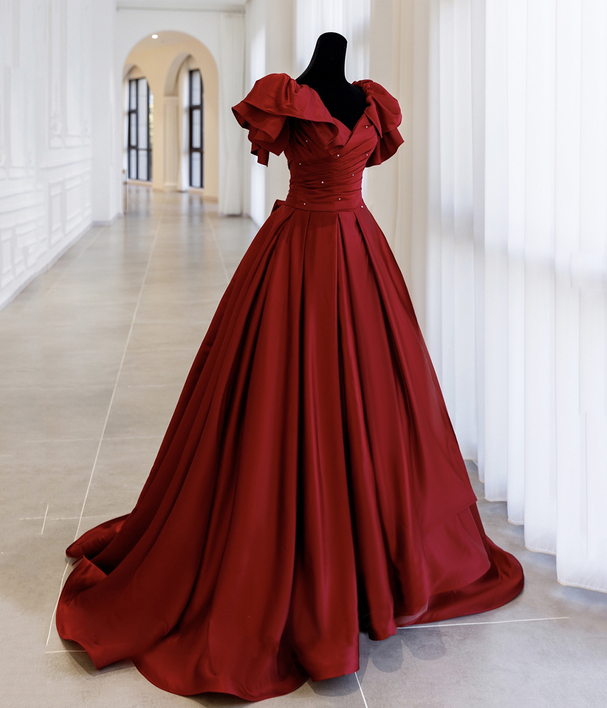 Burgundy Satin Long Prom Dress, A-Line Evening Party Dress