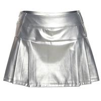 High Waist PU Leather Silver Metallic Pleated Skirts - Thumbnail 3