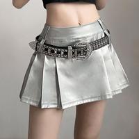 High Waist PU Leather Silver Metallic Pleated Skirts - Thumbnail 2