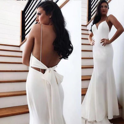 Spaghetti Straps Wedding Dresses Bridal Gown Backless Tie