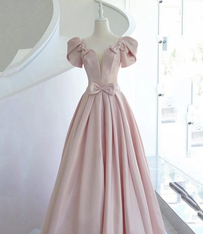 Pink Satin Long Prom Dress Pink Evening Dress,1517