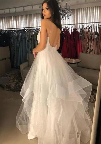 Charming White Long Backless Prom Dresses