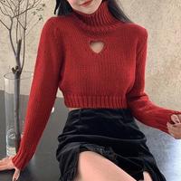 Hollow out Heart Turtleneck Cropped Knitted Sweater - Thumbnail 3