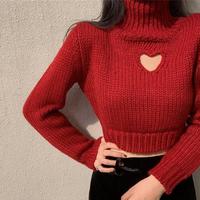 Hollow out Heart Turtleneck Cropped Knitted Sweater - Thumbnail 4