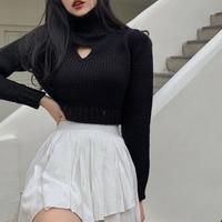 Hollow out Heart Turtleneck Cropped Knitted Sweater - Thumbnail 5
