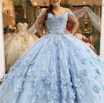 Off Shoulder Sky Blue Pageant Gown Sweet 16 Dress Birthday Dresses