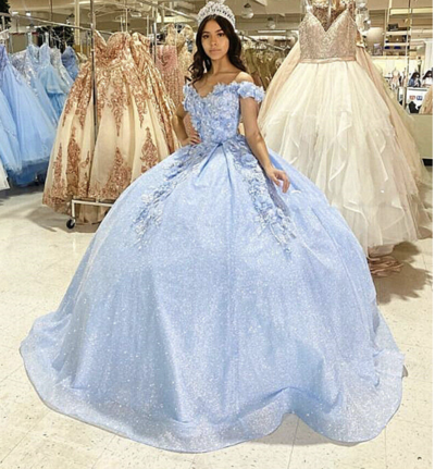 Off Shoulder Sky Blue Pageant Gown Sweet 16 Birthday Dresses