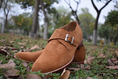 Latest Style Brown Attractive Hand Stitch Monk Shoes, Genuine Suede Formal Shoes