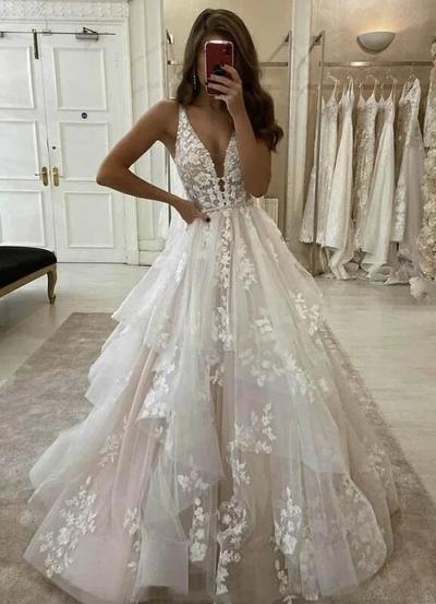 Vintage A Line V Neck Ivory Prom Dress with Lace