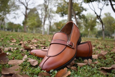 Best Hand Stitch Stylish Brown Monk Split Style Leather Attractive Shoes For Best Person