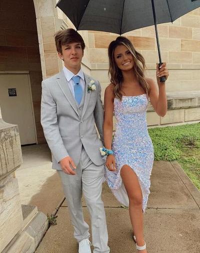 Sparkly Mermaid White Sequins Long Prom Dresses with Slit