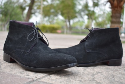Luxury Men's Hand Stitch Black Chukka Genuine Suede Boot, Lace Up Formal Boot