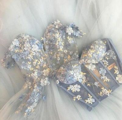 A Line Long Tulle Prom Dress With Lace Appliques