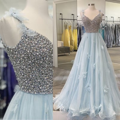 Prom dresses tulle with pearls handmade flowers - Thumbnail 3