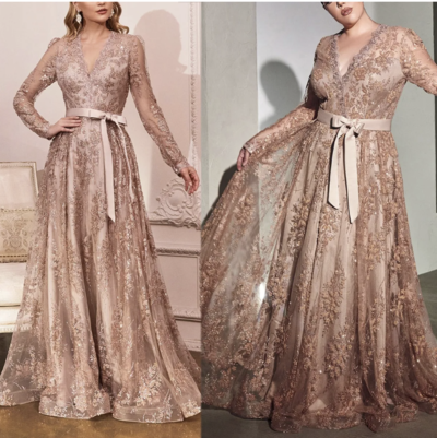 Sparkly V Neck Mother of the Bride Dresses with Sleeves