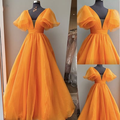 V neck prom dresses pale orange  - Thumbnail 1