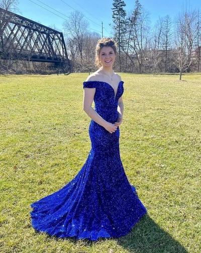 Mermaid Royal Blue Sequin Long Prom Dresses