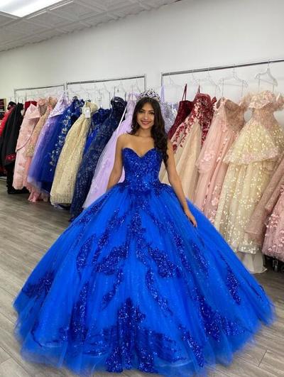 Sweetheart Royal Blue Ball Gown Prom Dresses