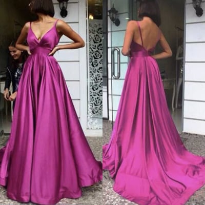 Fuchsia prom dresses straps for women - Thumbnail 2