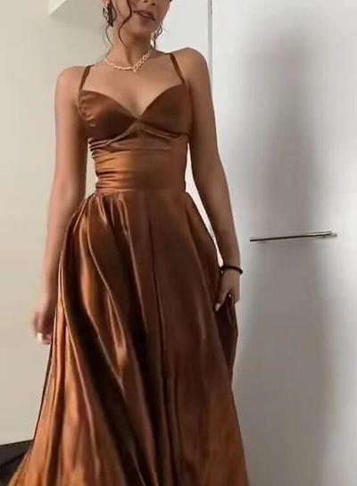 A Line Brown Stain Prom Dress Long Evening Dress