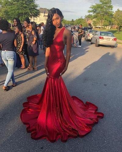 Simple Mermaid Cheap Long Wine Red Stain Prom Dresses