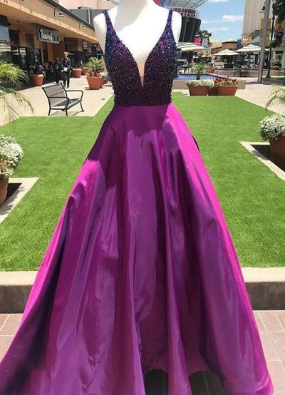 Mermaid V Neck Beading Prom Dress with Pockets