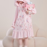 Cute Pink My Melody Soft Girl Plush Coral Fleece Cozy Warm Winter Pajamas Sleepwear Long Sleeve Hoodie Tops & Pants Two Piece - Thumbnail 5