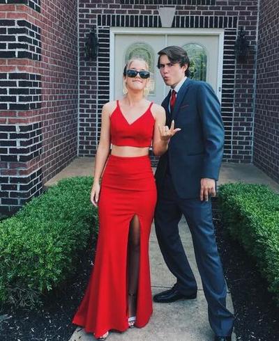 A Line Red Two Piece Evening Dresses