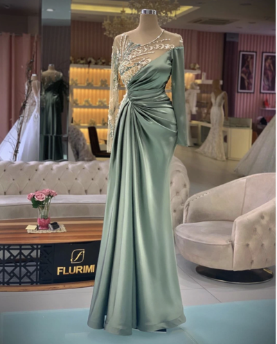 Sage Prom Dresses with Full Sleeves