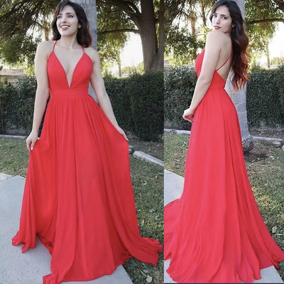 Red Prom Dresses Slit Side Spaghetti Straps