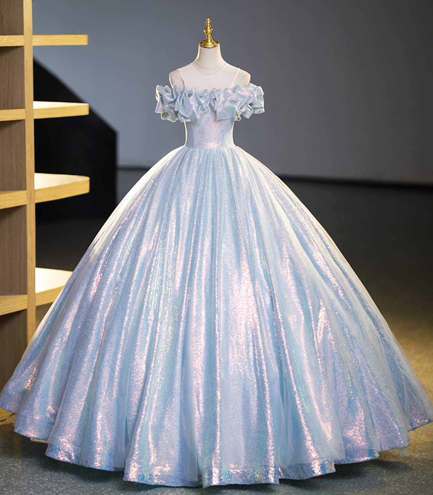 Sparkly Off-Shoulder Sequins Floor Length Formal Dress, Beautiful A-Line Prom Dress