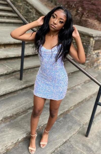 Sparkle White V-Neck Short Homecoming Dress with Sequins