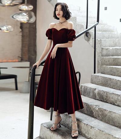 Cute Burgundy Velvet Short Prom Dress Sweet 16 Dress