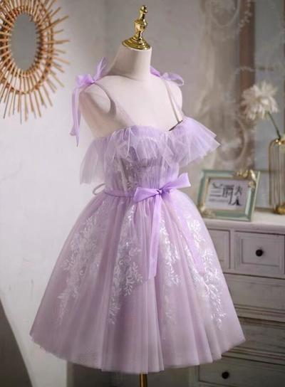 Spaghetti strap purple short homecoming dresses
