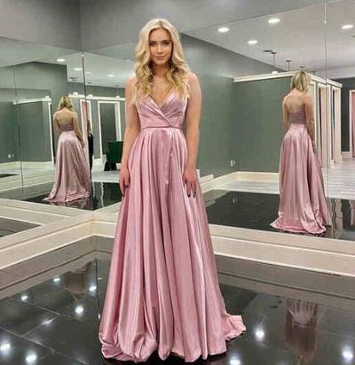 A-Line Blush Pink Long Prom Dresses