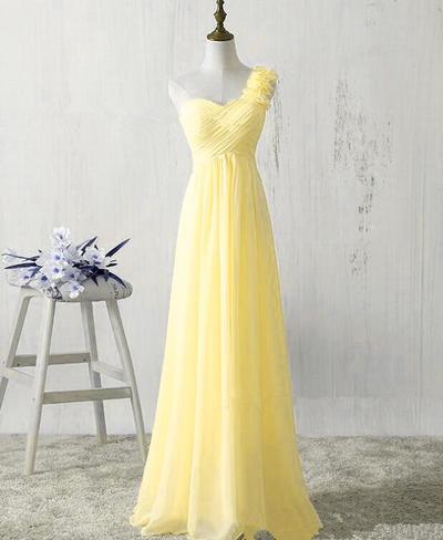 One Shoulder Yellow Chiffon Prom Dresses