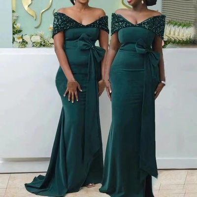 Dark Green Bridesmaid Dresses Off Shoulder Mermaid