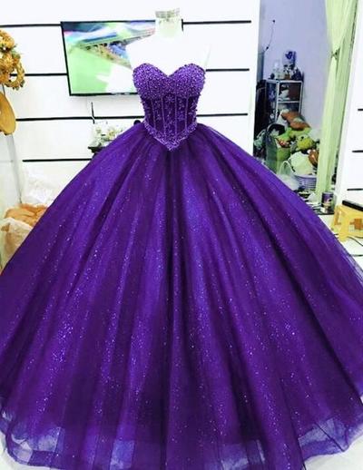 Beautiful Sleeveless Glitter Ball Gown Dresses